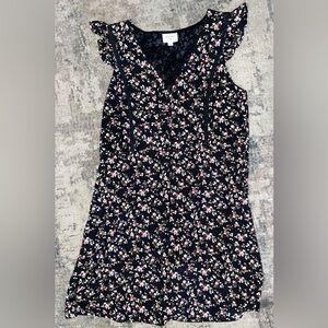 Velvet by Graham & Spencer Black Floral Ruffle-Sleeve Dress